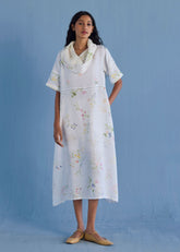 Imara Cowl Neck Linen Dress - White